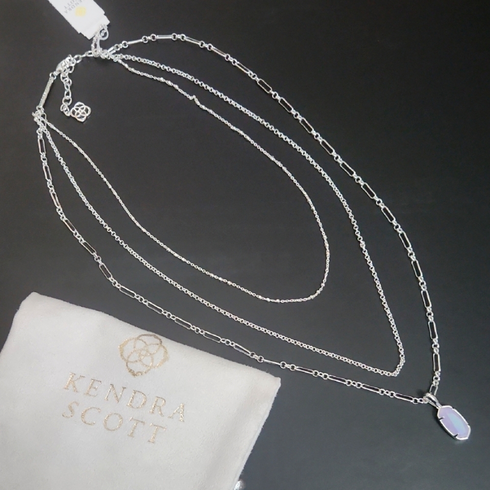 Kendra Scott Silver Triple Chain Necklace with Purple Pendant